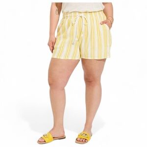 🌹 Torrid Pull-On Yellow Striped Linen Mid-Rise Short NWT